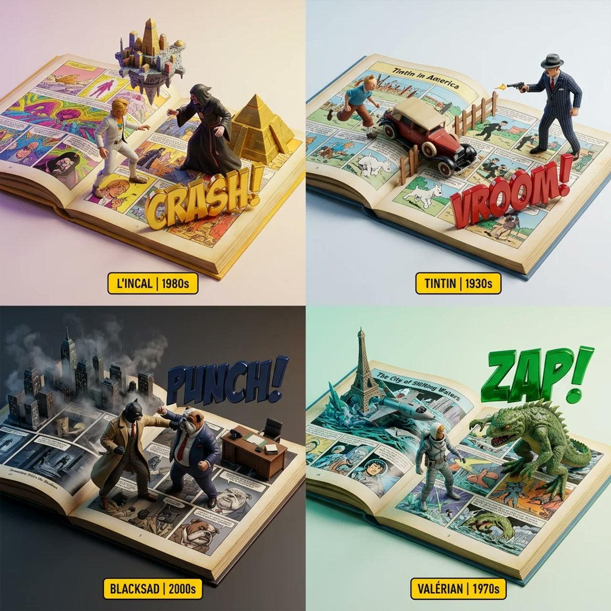 一个用于可视化漫画和连环画的趣味提示词。我用 Nano Banana 测试过。不确定 GPT 是否能让我试一试 :) 2x2 网格,挑选 4 部...
