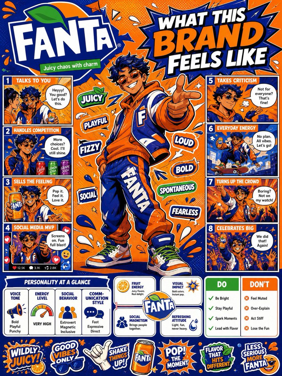 我在 ChatGPT Image 2 中创建并测试了一套品牌人格拆解（BRAND PERSONALITY BREAKDOWN）。它能把任何品牌转...