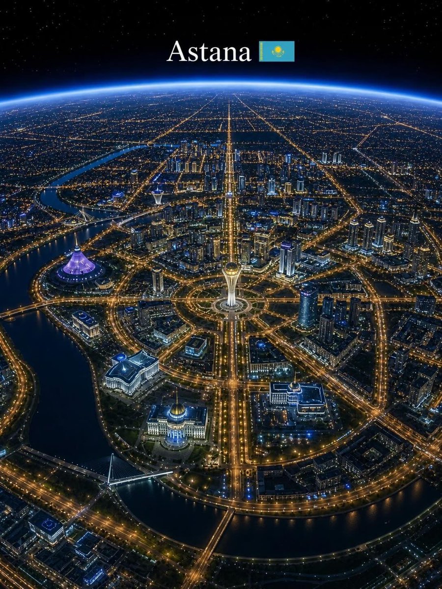超写实电影级夜景航拍视角,从太空俯瞰一座重要的(CITY NAME)城市,无尽的金色城市灯光绵延铺展在大地上,蜿蜒的河流被灯光照亮穿过城市,标志性的天际线和建筑地标,地球弯曲的地平线带有柔和的...