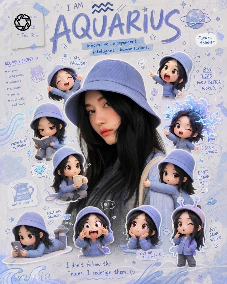 我是“AQUARIUS”（水瓶座）。请创建一张灵感来源于《柔美的细胞小将》的海报，整体氛围和背景风格保持原作那种柔和、唯美、充满生活气息的感觉，同时在设计中充分体现水瓶座的星座主题。人物的面部...
