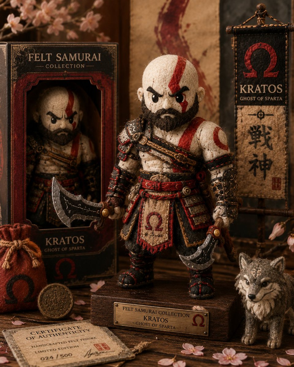 GPT Image 2.0 → 毛毡武士系列 提示词 创建一个高度细致的毛毡武士系列图像，将任何虚构宇宙中的标志性角色重新构想为手工制作的工匠级毛毡武士玩偶与收藏级纺织雕塑。 将[Charac...