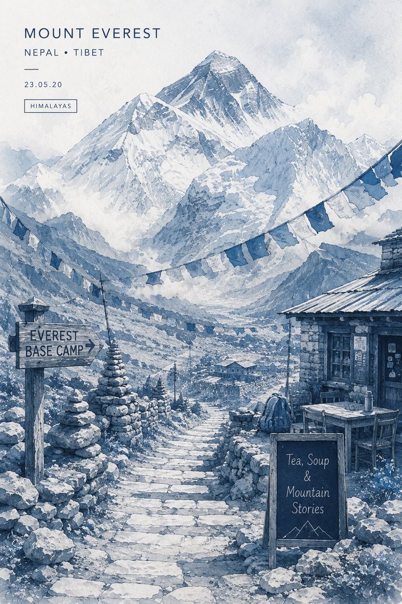 日本富士山春季的极简超详细旅游海报插画，从迷人的传统日本山坡街道向下俯瞰下方城市的视角。巨大的积雪覆盖富士山居中位于背景，在柔和的 pastel 天空之下。整个作品使用单色腮红粉色和玫瑰水彩调...