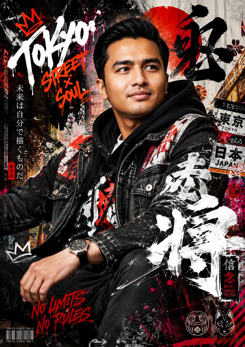 GPT Image 2 on ChatGPT Prompt⤵️ Create a high-detail portrait poster in a bold Japanese graffiti...