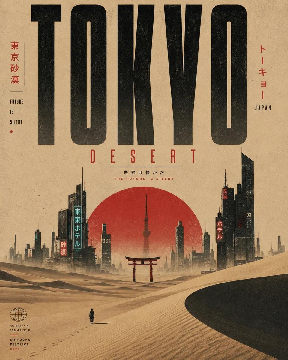为 [LOCATION NAME] 创作一张电影级极简主义旅行海报。 自动识别并适应该地点的地理、文化、气候、建筑和情感氛围来调整设计语言。 设计系统应自动生成: 合适的视觉风格(粗野主义 /...