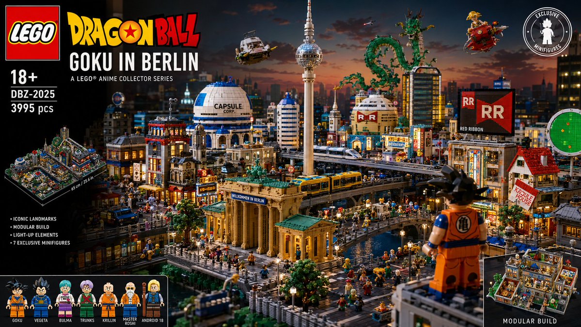 GPT Image 2.0 → LEGO 宇宙透视模型 提示词 创建一个超精细的乐高积木风格动漫城市透视模型,设置在一个完全由互锁积木搭建的巨型电影级微缩世界中,灵感源自高端收藏级乐高套装、动...