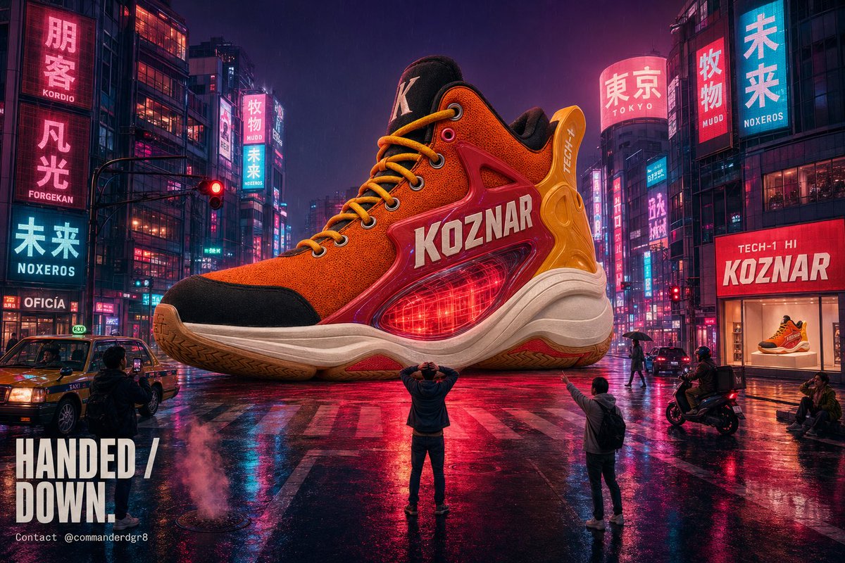 参考图像：使用所提供的 KOZNAR Tech-1 Hi 参考图像,完全复刻该鞋款,不得有任何偏差:光泽 Crayola Red TPU 侧笼上的 KOZNAR 字标(锁定向前 5° 倾角)、...