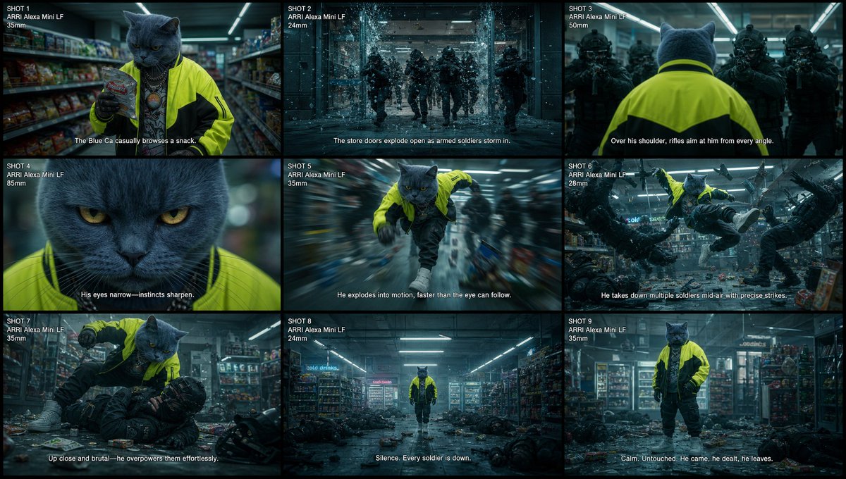 SEEDANCE 2.0 — 超电影感动作 时长：15 秒 风格：超电影感写实风格，大片动作电影，扎实的格斗写实感，动态镜头运动 使用 ARRI Alexa Mini LF 拍摄，变形镜头，电...