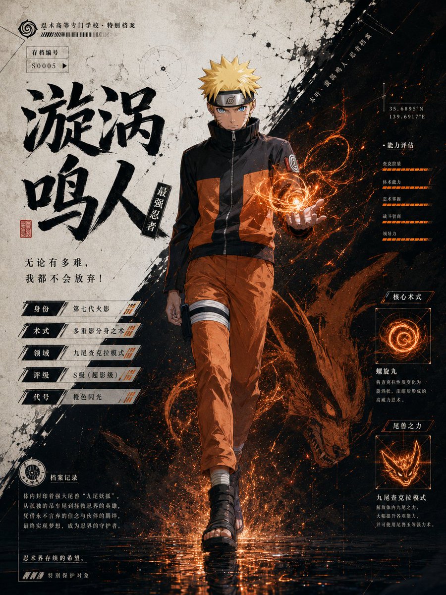 创建一张完整呈现的「角色世界观档案卡」。 [基础设定] 登场角色：[角色名称] 来源作品：[作品名称] 角色定位：[主角 / 反派 / 导师 / 战士 / 法师 / 忍者 / 调查兵团团长 /...