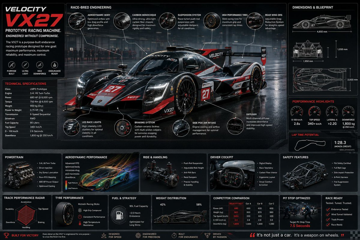 信息图：使用 ChatGPT 上的 GPT Image 2 生成的未来赛车 提示词； 以一辆名为 {RACING_CAR_NAME} 的精英未来赛车为核心，创建一个高级的方形“参考式赛车工程信...