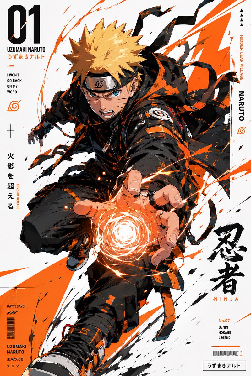 . 创建一个高级动漫机能风（anime-techwear）编辑风格海报系列，以来自 {franchise} 的 {character_name} 为主题，将其重新设计为未来主义街头服饰 ico...