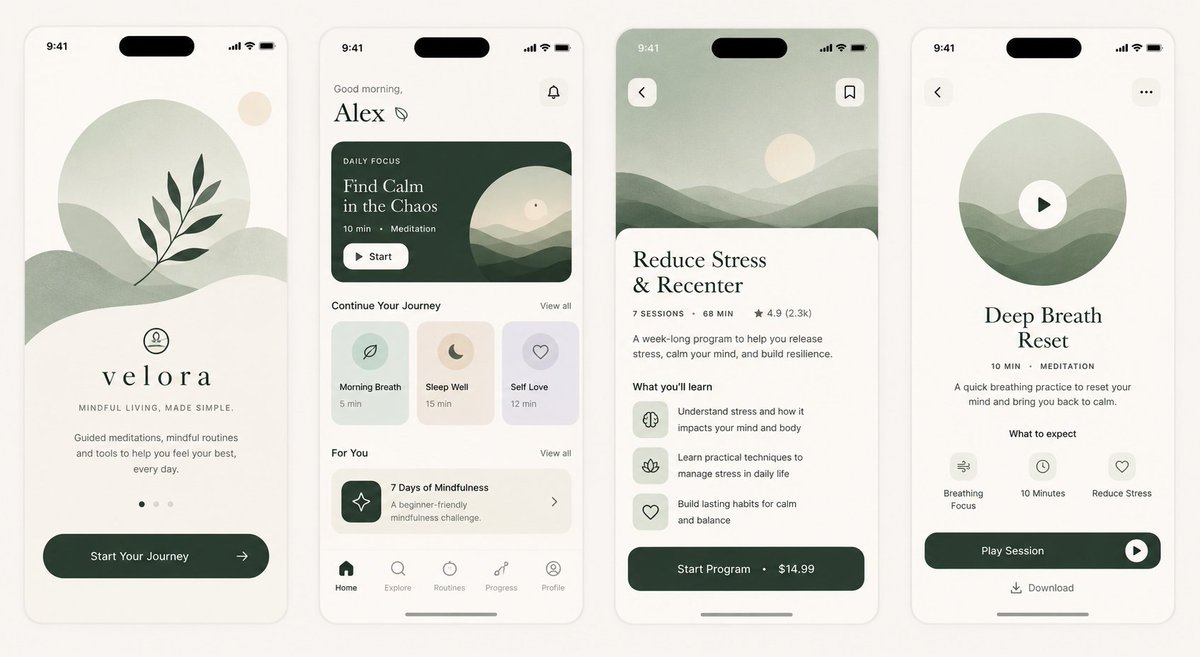 世界顶尖的移动产品设计师、精英 UI/UX 艺术总监，以及屡获殊荣的数字设计策略专家，专注于现代健康养生初创应用、高端设计系统，以及苹果级界面美学。 项目标题： "VELORA — Mindf...