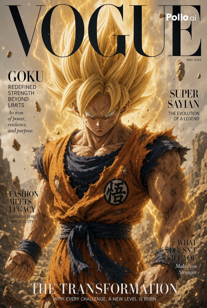 1)《Vogue》杂志封面。路飞目光锐利。 2)《Vogue》杂志封面。悟空变身超级赛亚人 @itsPolloAI #PolloAI #PolloAICPP https://t.co/WoEm...