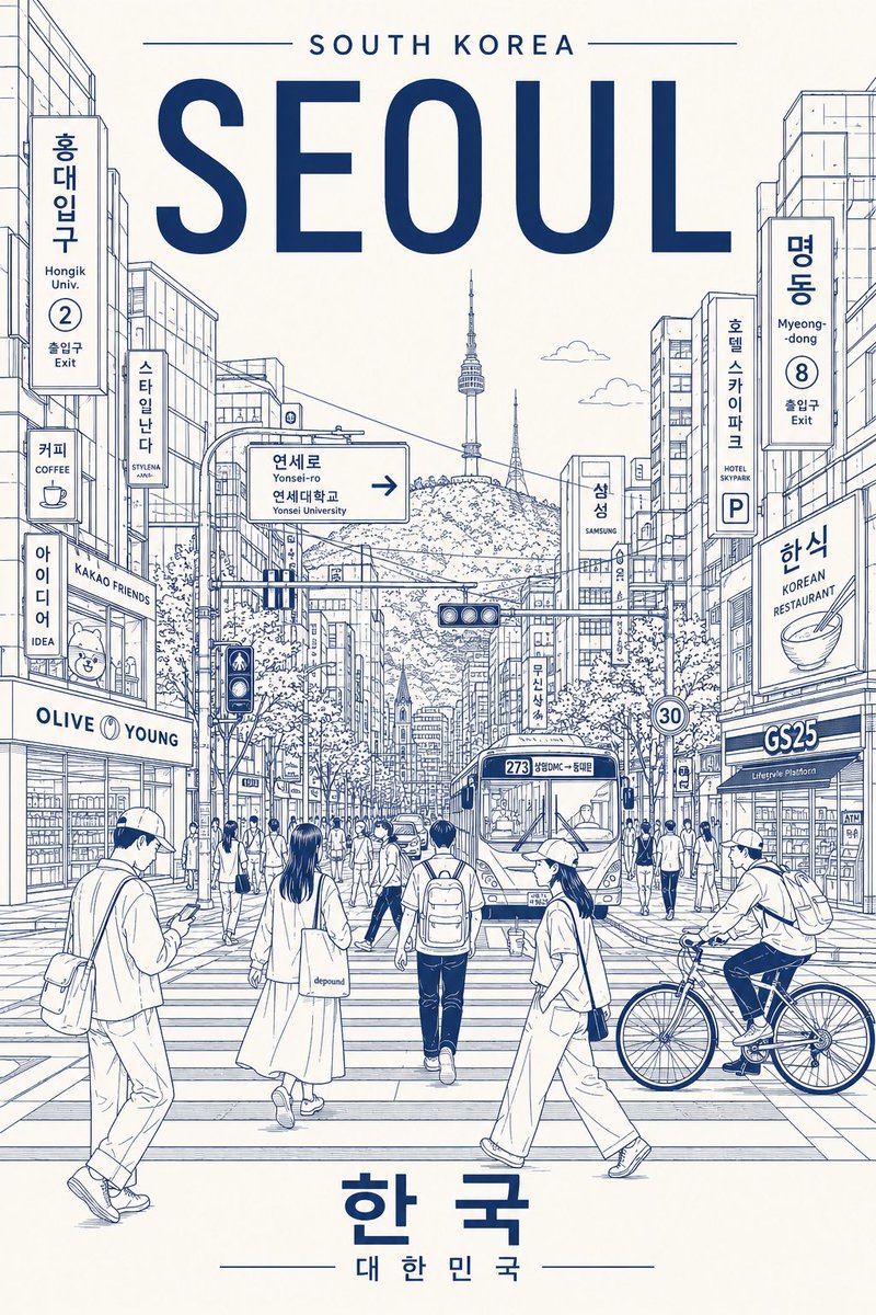 创作一张极简主义、超高分辨率的线条艺术风格东京旅游海报，将东京呈现为一个时尚的日常都市场景，而非明信片式的旅游景点。 主体构图： 中心构图展现东京最具代表性的日常街景——十字路口、巷弄、有轨电...
