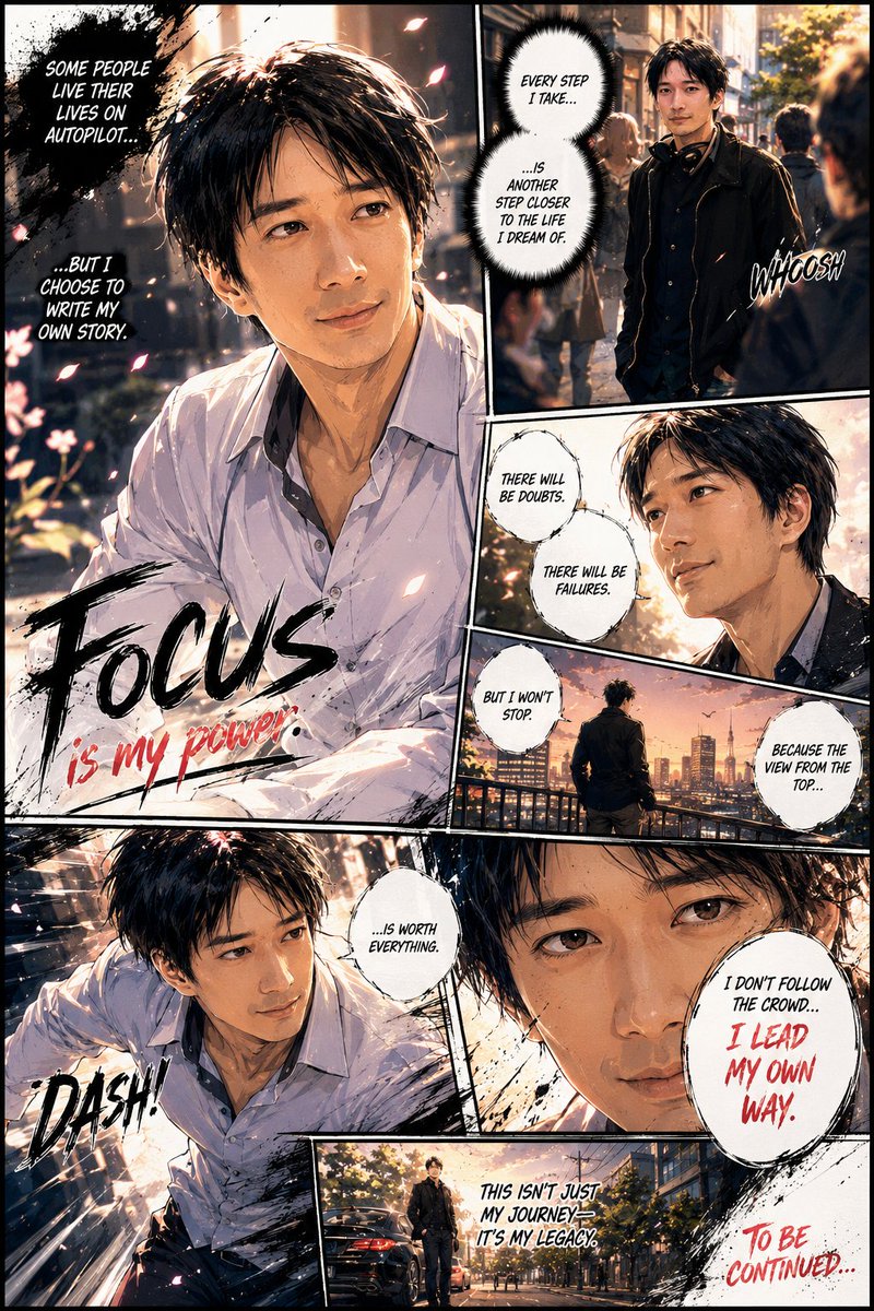 根据参考照片中的人物创作一幅整页彩色漫画插图。使用正宗的漫画页面构图，单页包含5-7个动态连接的分镜格。融入电影级叙事、戏剧性透视、富有表现力的情绪、动态姿势、速度线、效果框、特写镜头以及强烈...