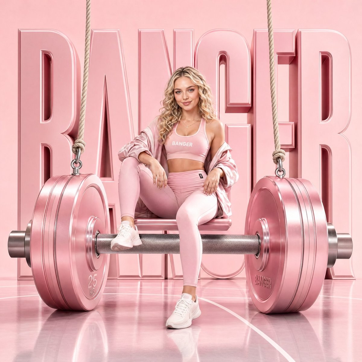 先锋运动时尚大片 - BANGER 广告战役, 先锋运动时尚编辑大片, 奢华运动服饰广告战役，极简主义与超现实雕塑装置的碰撞, 高端时尚杂志封面与顶级运动品牌广告, 大胆、干净、现代且具建筑结...