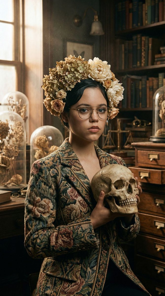 女性, Young Protagonist, Universal / Ambiguous, Neutral expression, piercing gaze through glasses,...