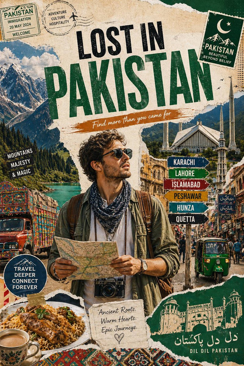> 为 [country] 创作一张风格化的旅游海报 / 图形拼贴画。主体应该是一位时尚的国际游客正在游览 [country]，需要明确呈现为旅行者的形象，而不是当地居民。展示这位游客穿...
