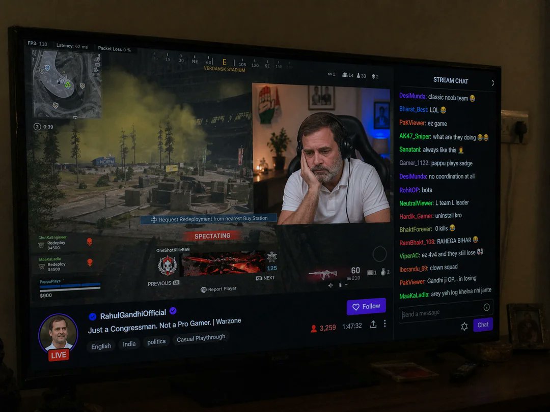 莫迪作为Twitch主播，但是低质量手机拍摄的照片，画面中某人在家里看电视转播，少一些 https://t.co/Rvpg7v1ynx
