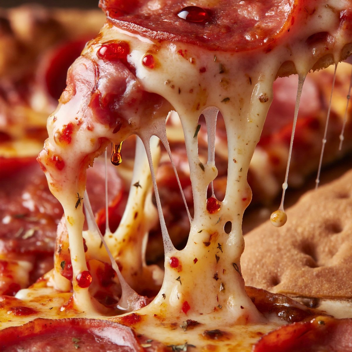 Imagine Art 2.0 的食物微细节，发布于 @ImagineArt_X Prompt Extreme macro close-up of hot cheesy pizza being...