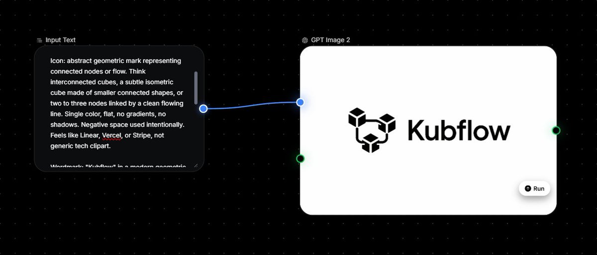 Kubflow"是一款基于浏览器的 AI 节点工作流编辑器,为它设计一个极简高端的标志。采用图标 + 文字组合的版式,图标在左侧,文字在右侧。 图标:抽象的几何图形,代表相互连接的节点或流动感...