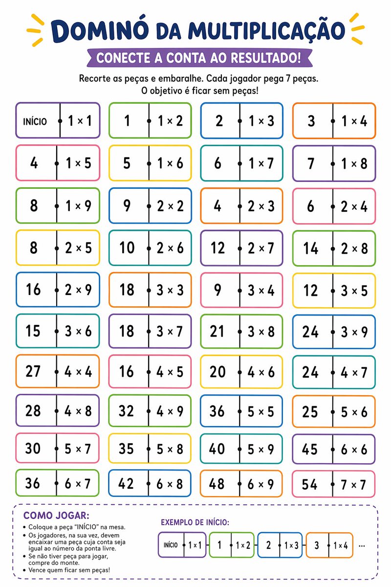 "Atividade de dominó, para treinar multiplicação." A esquerda, GPT Image 2, a direita, Nano Bana...
