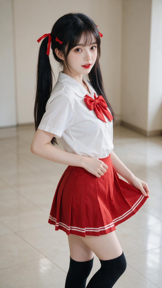 [Seedream Prompt] 一张照片写实风格的数字照片，画面中是一位年轻的东亚女性，拥有白皙的瓷器肌肤、大而有神的深棕色眼睛、精致的五官，以及柔和的自然妆容搭配光泽感的红唇。她留着顺直...