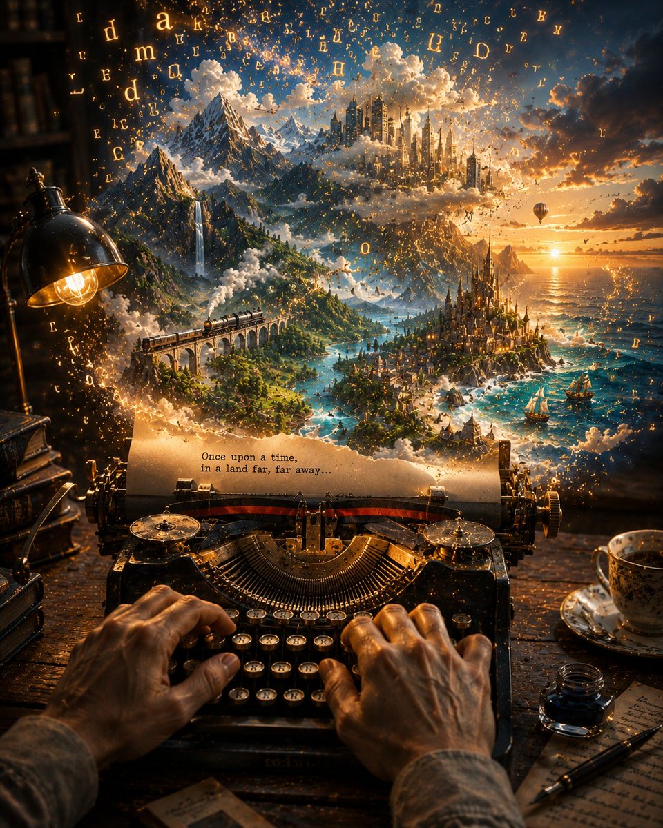 书写现实的打字机 每一个伟大的世界都从一个字开始。 其余的，便是想象力在纸页上找到自己的归处。 GPT Image 2.0 提示词如下 👇 在黄...