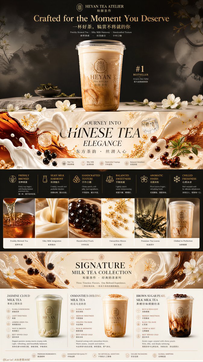 廉价奶茶海报，杂乱布局，卡通饮品，伪造的液体质感，塑料珍珠，霓虹灯过度饱和，老式俗气的中国装饰，粗糙的书法，奶油细节低下，浑浊阴影，产品主体性弱...