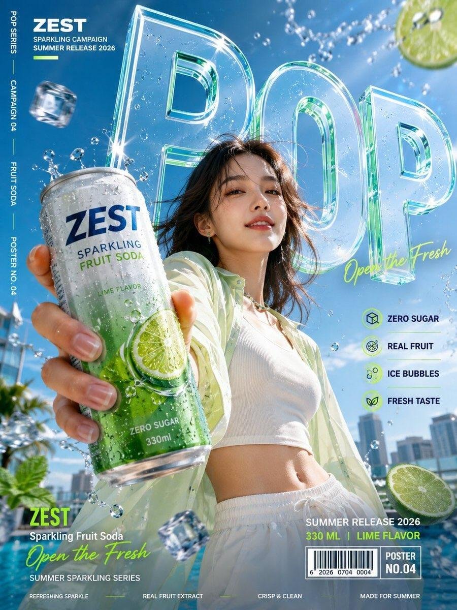 为一款虚构的 [Product Category]（产品类别）品牌制作一张竖版 3:4 商业Campaign海报。 品牌：[Brand Name] 产品：[Product Name] 主视觉字...