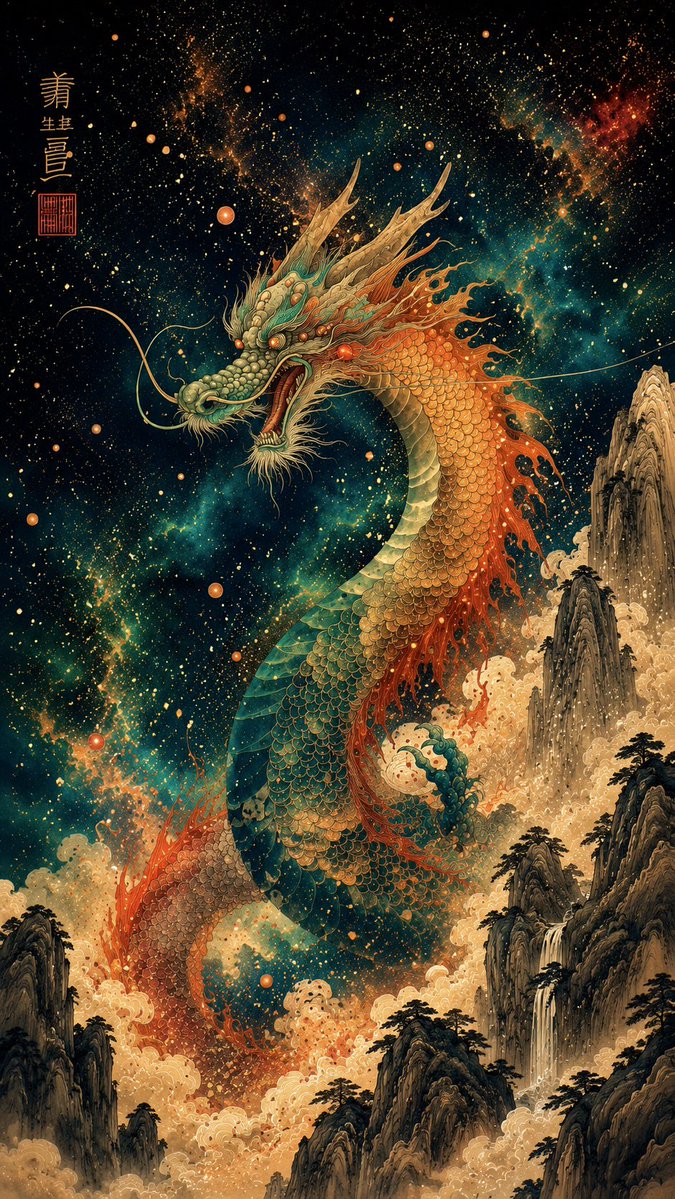 水墨波点技法，江南古镇中游行的龙，色彩绚丽，吴冠中风格，帕列赫风格 https://t.co/sKUGNmfWxe