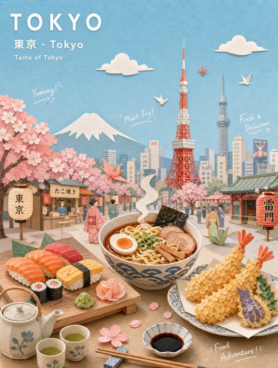 为 [CITY NAME] 创作一张高端手工制作的柔和粉彩拼贴旅行海报。 核心概念 通过最具代表性的本地美食、著名地标和日常文化氛围，来表现 [CITY NAME] 的精神气质。 插画应呈现出...