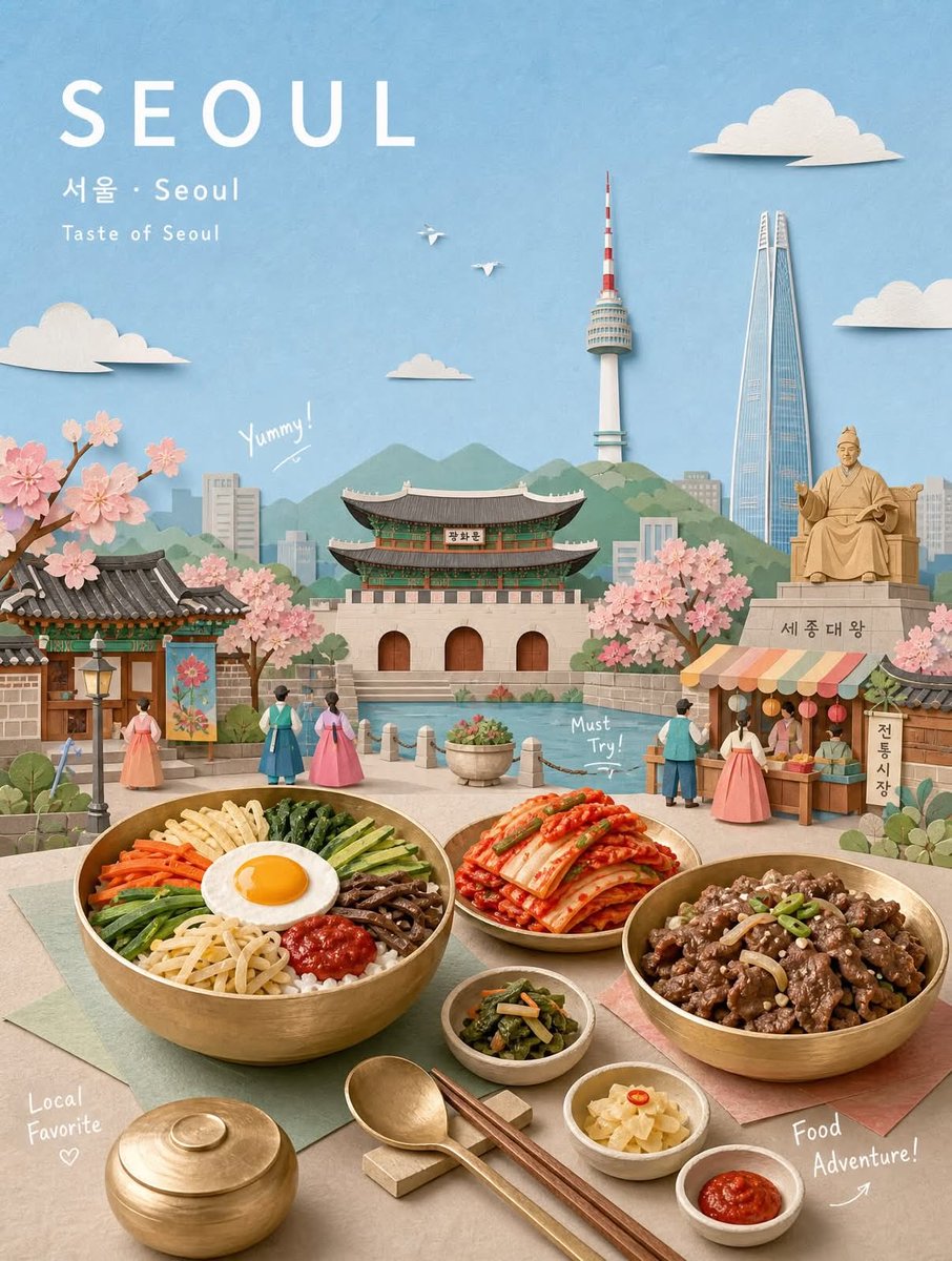 为 [CITY NAME] 创作一张高端手工制作的柔和粉彩拼贴旅行海报。 核心概念 通过最具代表性的本地美食、著名地标和日常文化氛围，来表现 [CITY NAME] 的精神气质。 插画应呈现出...