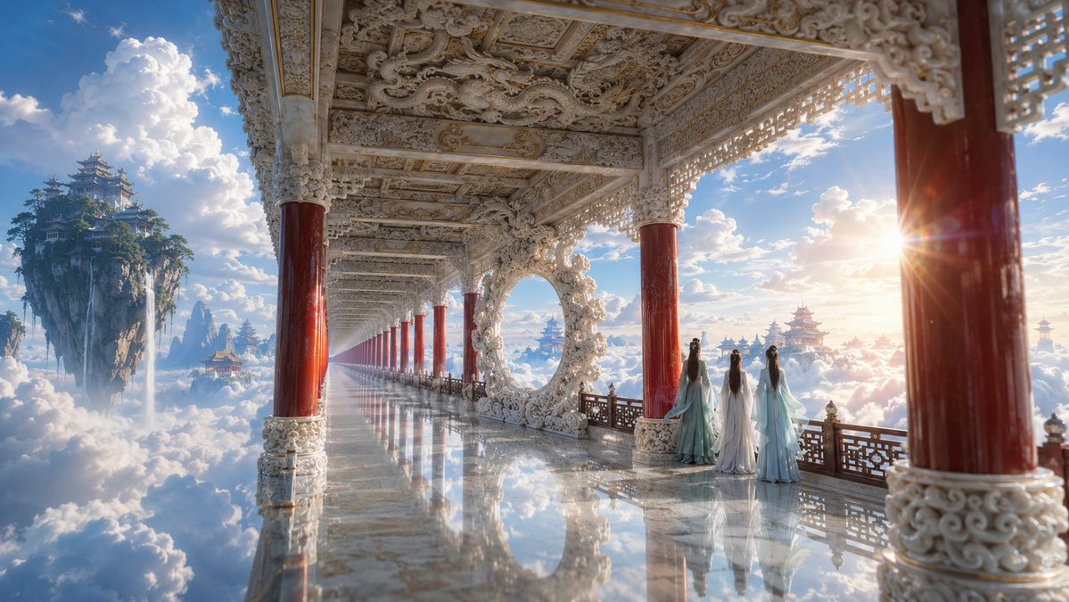 天宫仙女🧚‍♀️ 还是得加点人物才显得生动一点🤏 GPT- image 2 prompt 👇 一张电影感的东方仙侠场景图，cinematic w...