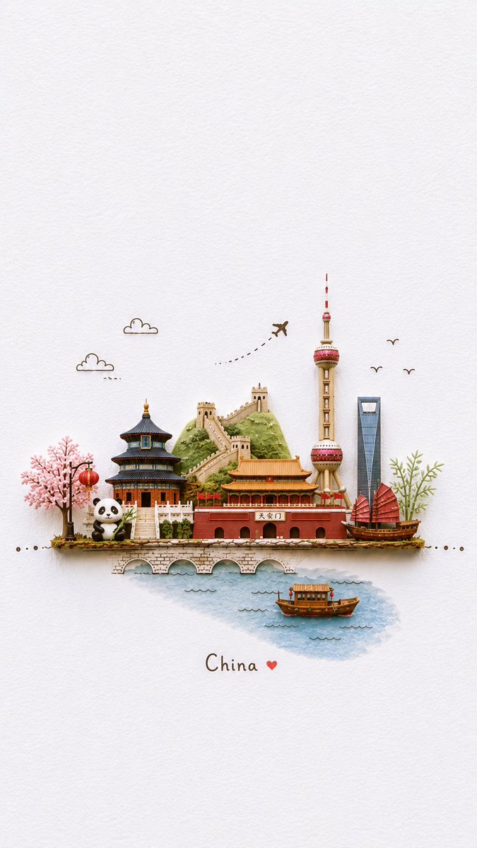 创作一幅迷人的微型3D纸质工艺旅行插画，主题为[DESTINATION]，设计成像一张精致的手工旅行明信片。以小巧手工艺模型的形式展示可识别的当地地标和文化元素，排列在一条狭窄的悬浮景观带上。...