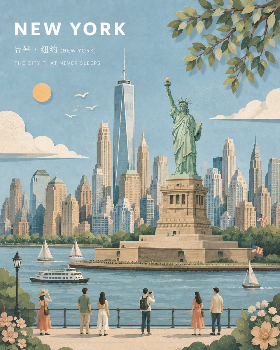 创作一幅精致的宽幅横版插画，主题为 [CITY/SUBJECT]，以 [ICONIC LANDMARK] 作为主要且可识别的视觉锚点。 风格：极...