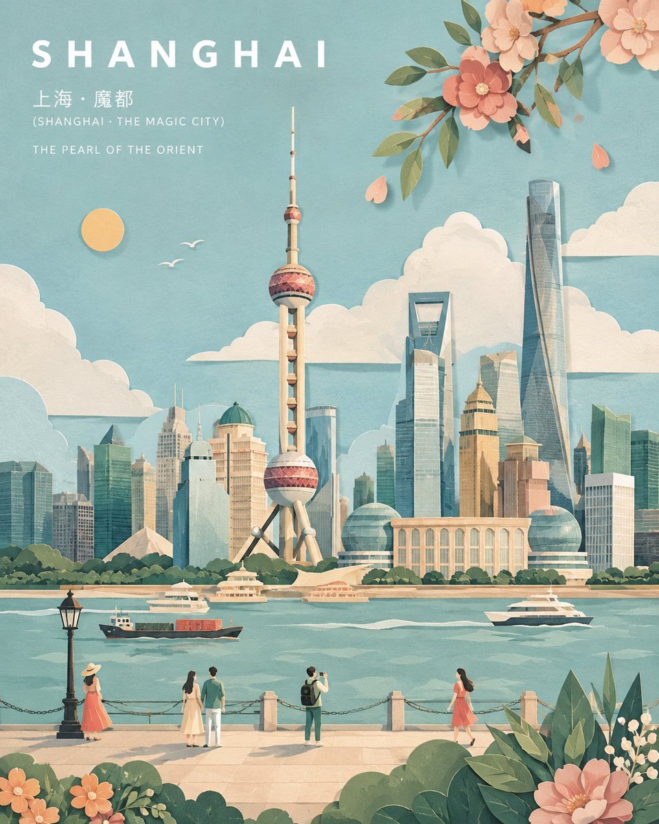 创作一幅精致的宽幅横版插画，主题为 [CITY/SUBJECT]，以 [ICONIC LANDMARK] 作为主要且可识别的视觉锚点。 风格：极简优雅的柔和粉彩色剪纸拼贴旅行海报。以风格化而非...