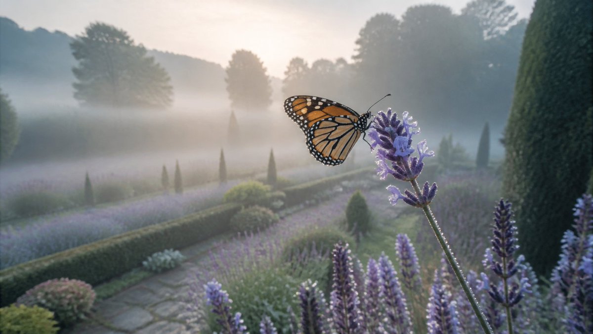 GPT Image 2 提示词，第一张为基础图，其余为其变体 P1：A monarch butterfly, wings dusted with pollen, clings to a rai...