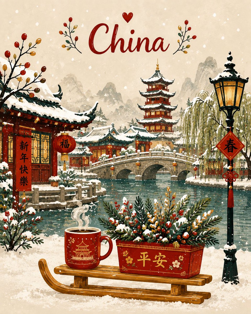 创作一幅迷人的竖版冬季故事书插画，采用温馨的手绘水彩风格，带有奇趣的民间艺术气息。描绘一组色彩斑斓、狭窄的欧式小屋，屋顶覆盖着厚厚的蓬松积雪，拥有陡峭的三角形屋顶、透出暖光的窗户、小巧的阳台、...