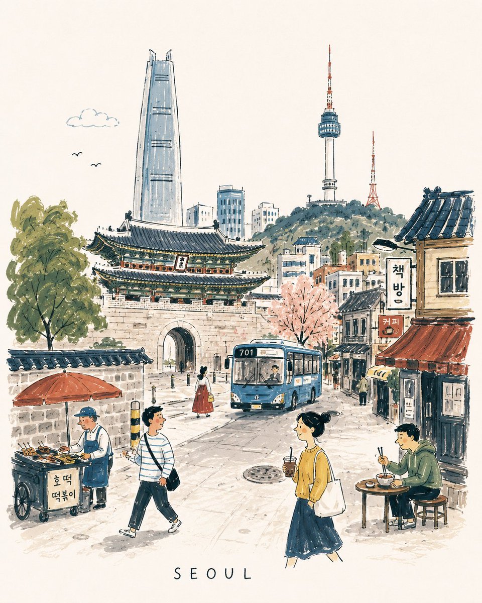 [DESTINATION] = [CITY NAME] 创作一幅迷人的竖版 4:5 中世纪旅行绘本风格插画，描绘 [DESTINATION]，灵感源自 1950–60 年代俏皮的欧洲城市书籍。...