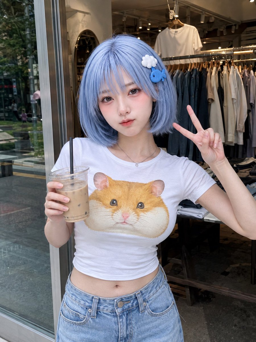 只使用 1 张上传的人物参考图。 image1 = 唯一且最高优先级的人物身份、脸部、发型、体型、整体气质参考。 生成一张 3:4 竖构图、白天、超写实手机随手拍照片。 人物站在一家时尚服装精...