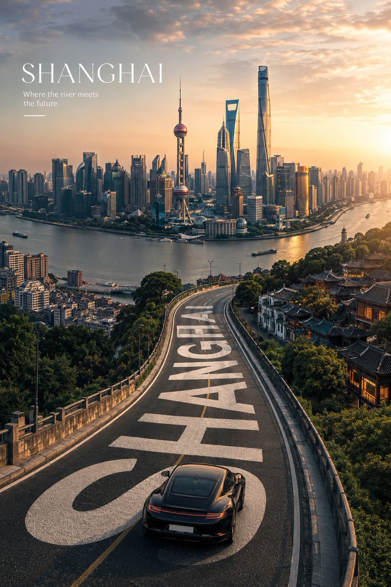 为 {LOCATION} 创作一张高端旅游宣传海报，采用强烈的竖向构图，以高空的航拍或景观视角俯瞰。一条绵长蜿蜒的公路应占据前景主导地位，并自然弯曲延伸至目的地最具辨识度的景观、地标、海岸线、...