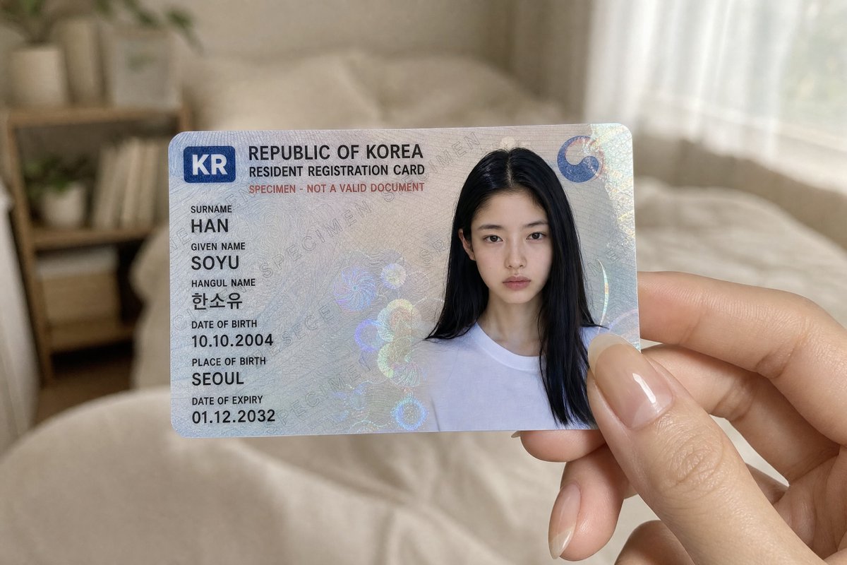 A fictional ID card, Soft natural window light from the side, gentle fal...