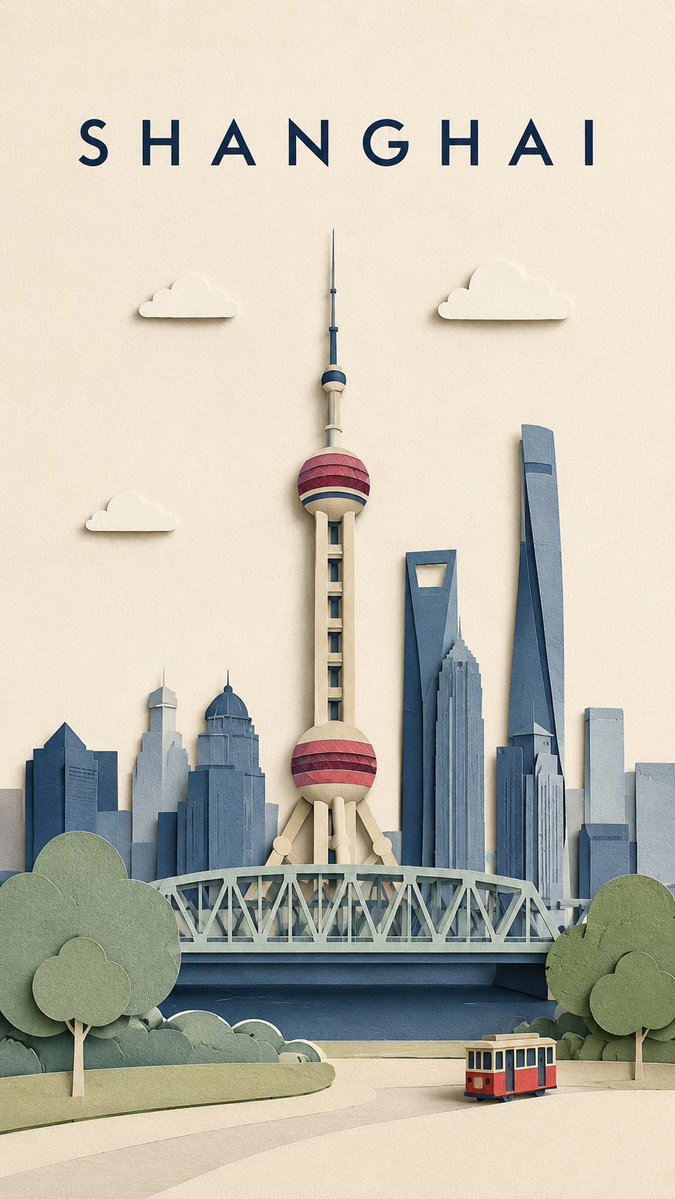 为{DESTINATION / CITY}创作一张竖版 9:16 的高级旅行海报,采用极简手工分层剪纸拼贴风格。 使用温暖的米白色背景,带有细腻的哑光卡纸纹理、可见的细密纸纤维、清晰的剪切边缘...