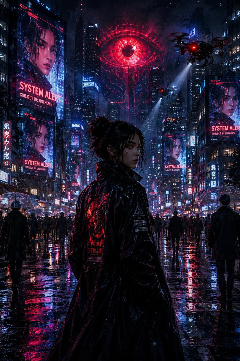 认出她的城市 这座城市里有三千万张面孔。 今夜，每一块屏幕都只映出她的脸。 然后无人机开始搜寻。 ✨ 由 GPT Image 2.0 @Chat...