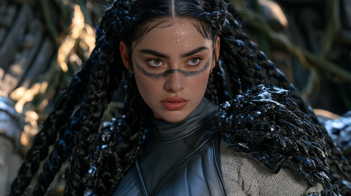 Midjourney 图像提示词 Cinematic portrait of a 21-year-old Indigenous Mesoamerican female warrior, int...
