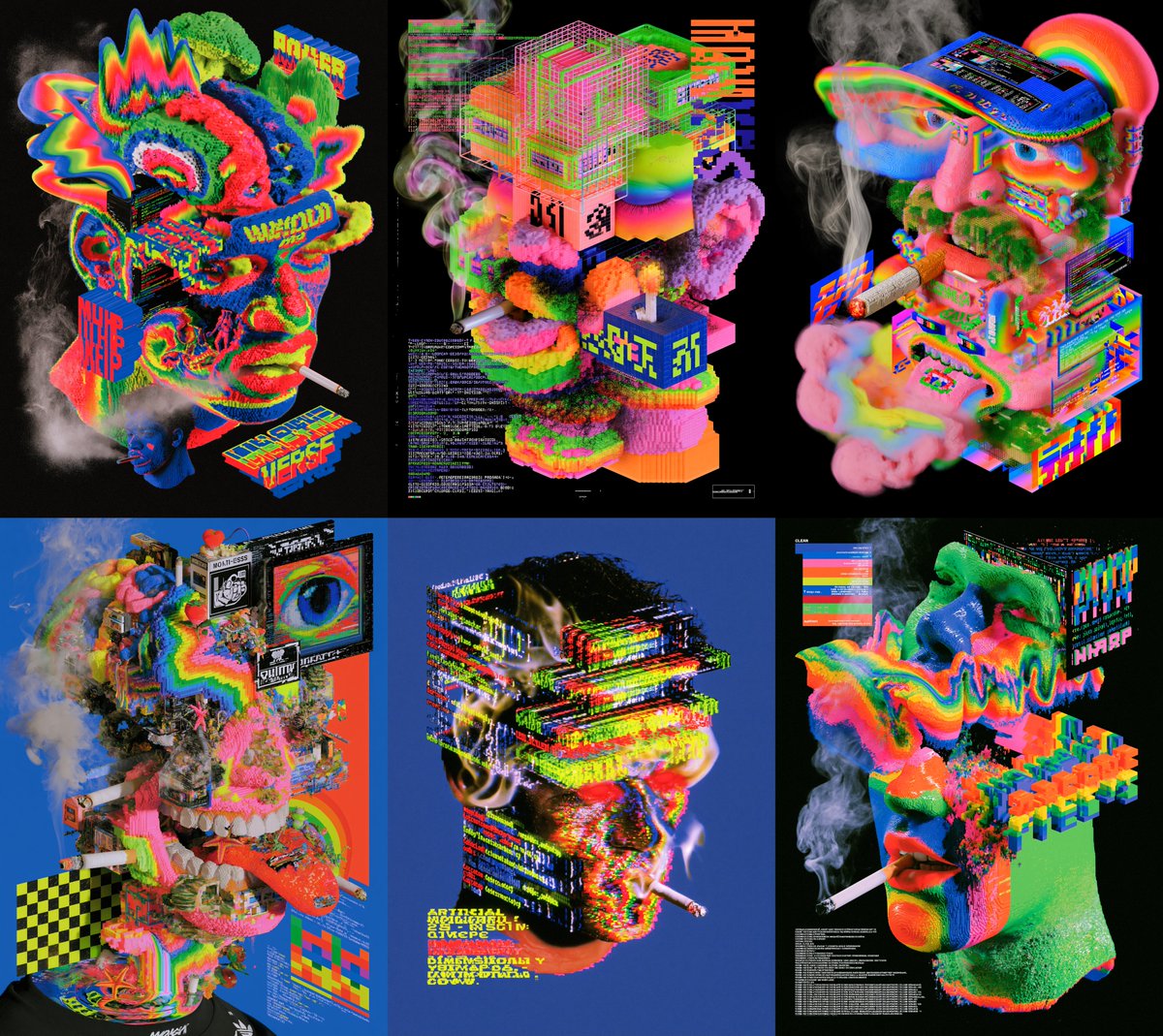 人工智能 抽香烟, 简洁极简, 多重宇宙, 代码维度包裹, 等距像素宇宙, 四维分层深度, 有序收纳 --ar 3:4 --exp 20 --p...