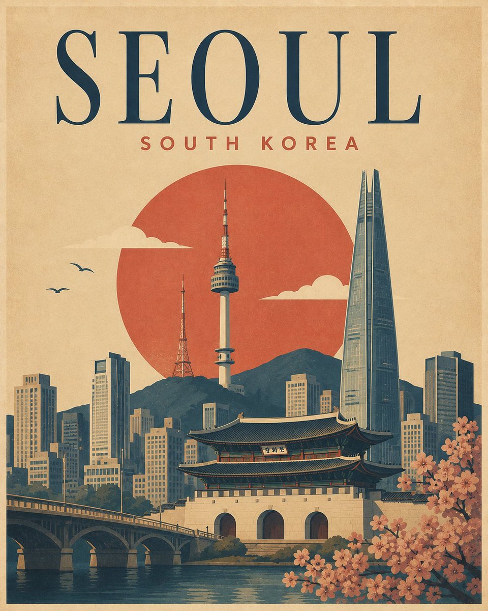 为[DESTINATION / CITY, COUNTRY]创作一张高级极简复古旅行海报，灵感源自经典中世纪旅行印刷品。 采用简洁、精致的构图，限定为4–6色调色板，使用低饱和度的复古色调，搭...