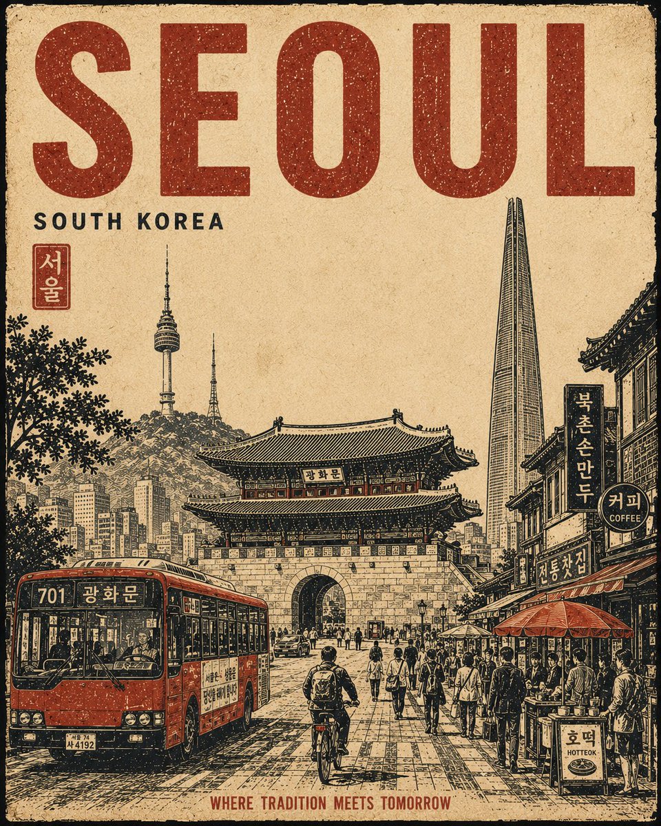为[城市]、[国家]创作一张高级品质的4:5竖版复古旅行海报。每次生成都需遵循相同的视觉结构、构图、比例和艺术处理方式。最终成品必须感觉像是同一系列收藏海报中的一员。 固定构图 使用单一统一的...