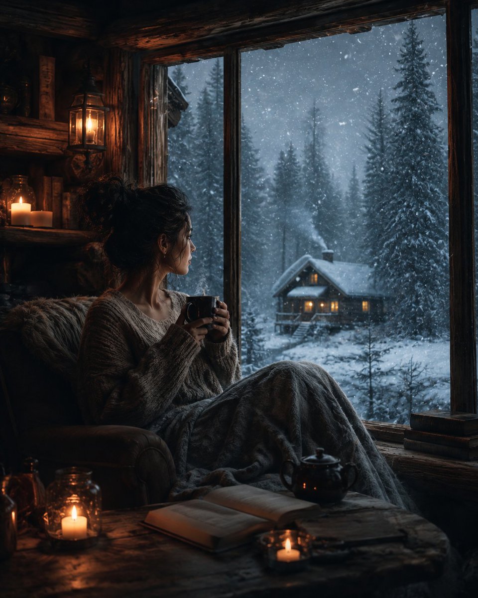 雪境之外的温暖 一个静谧的瞬间，孤独不是寂寞，而是慰藉——窗外冰封而神秘的世界，与屋内咖啡、烛光与静谧的温暖形成对照。 在喧嚣之外，某个地方，冬...