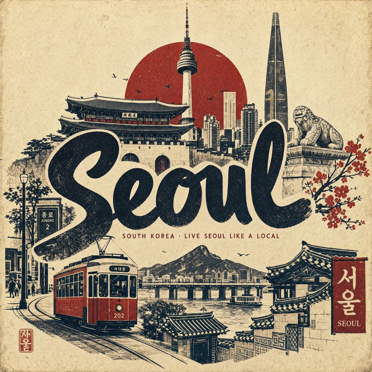 为 [CITY]（[COUNTRY]）创作一张高级的 4:5 纵向复古旅行海报，风格设计为优雅的当代手工丝网印刷 / 麻胶版画拼贴作品，呈现于温暖、带有纹理的档案级纸张之上。 艺术指导 创作一...